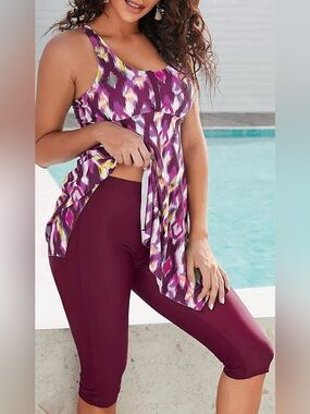 Women's Plum Capri Swim Bottoms & Tankini – Stylish Burgundy Swim Capris